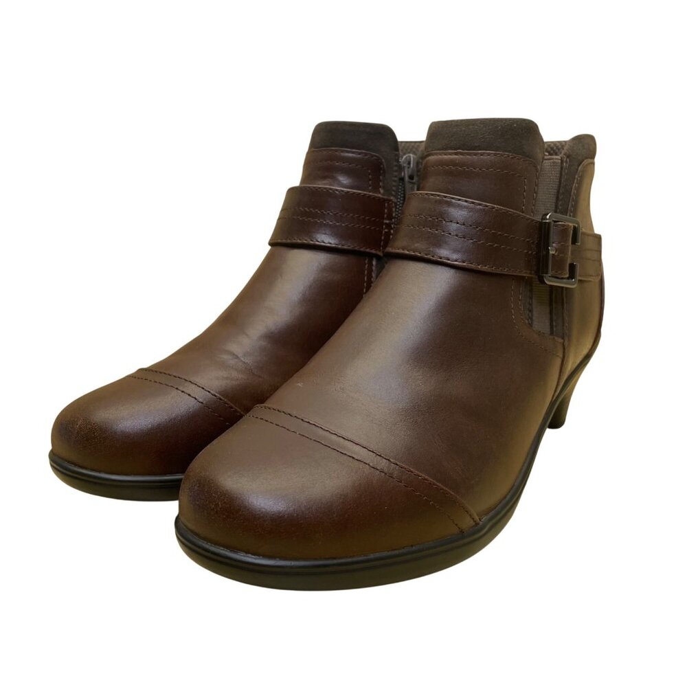 Orthofeet Women’s Brown Leather Buckle Detail Heeled Ankle Boots Size 11M - Picture 3 of 9